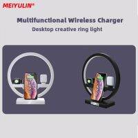 4 In 1 Multifunction Wireless Charger Stand สำหรับ Apple IWatch Airpods iPhone 14 13 12 11 Samsung Xiaomi LED โคมไฟตั้งโต๊ะผู้ถือ