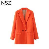 NSZ Womens Orange Blazer Double Breasted Office Suit Jacket Female Oversize Elegant Chic Work Large Size Coat Outfit Spring