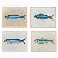 Luyameishop SARDINES Art Print - Small Fish Still Life โปสเตอร์-Blue Sardine Oil ภาพวาดผ้าใบพิมพ์-ร้านอาหารฝรั่งเศสห้องครัว Wall Decor