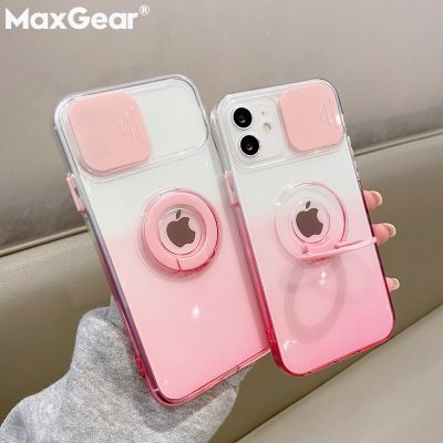 Slide Camera Protection Gradient Clear Case For iPhone 14 13 12 11 Pro Max XS X XR 8 7 Plus Ring Holder Stand Transparent Cover