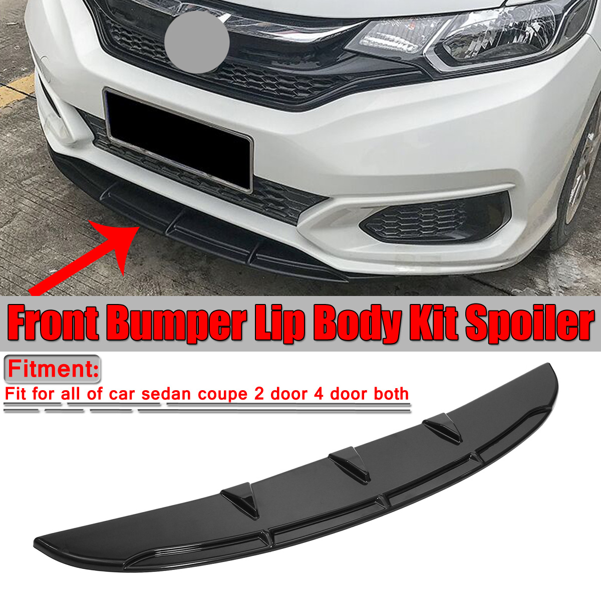 Universal Durable Automotive Front Lower Lip Chin Bumper Body Kits Anti-scratch Front Bumper Splitter ABS Glossy Black Easy Installation No cutting or splicing Light Weight Sporty Appearance 