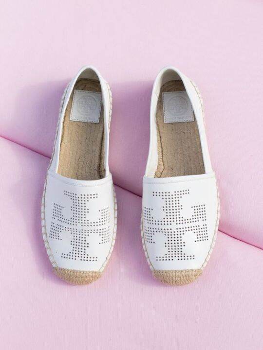 Giày Tory Burch slip on Perforated Logo Flat Espadrille Nappa Leather |  