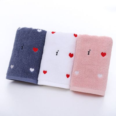 ◑ 100 Cotton 3 Colors Face Towel Peach Heart Love Letters Embroidery Bathroom Hair Towel Modern for Adults Kids Toalla De Cara