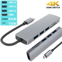 【Thriving】 Aziz Electronics USB 3.1 Type-C ฮับไปยังอะแดปเตอร์4K ธันเดอร์โบลต์3 USB พร้อมฮับ3.0 TF ช่องตัวอ่าน SD PD สำหรับ MacBook Pro/air