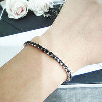 Solid Pure Silver 15161718192021 cm Tennis Bracelet Pave 3 mm Round Black Jet Zircon Elegant Real 925 Jewelry For Women