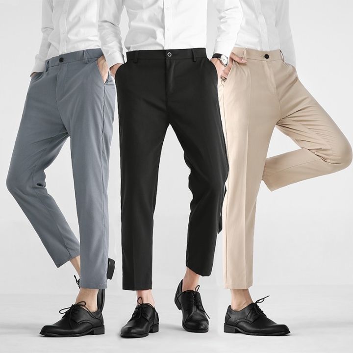 Korean Summer Pants Men Fashion Design 2023 Slim Fit Men Harem Pants Ankle  Length Solid All