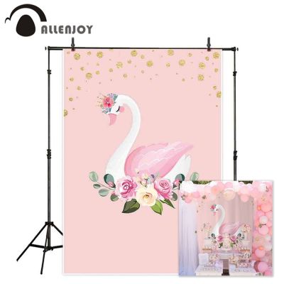 【Worth-Buy】 Allenjoy ฉากหลังรูปหงส์สีชมพูเต้นรำเจ้าหญิงดอกไม้ในฤดูใบไม้ผลิฉากหลังลายวันเกิดที่1 Photocall Photozone Prop