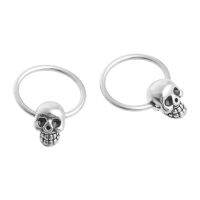 1 Pair Stainless Steel Skull Round Hoop Loop Earrings 0.39x0.28"