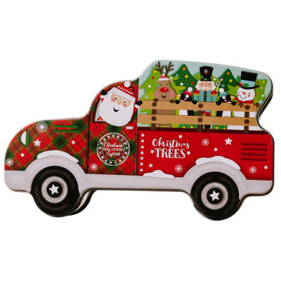 กล่องเหล็กดัดบลูคริสต์มาสสวยงามรถลายการ์ตูน Hiasan Mobil คริสต์มาสกล่องลูกอมคริสมาสต์บรรจุภัณฑ์ของขวัญเทศกาลตกแต่งน้อยกว่า