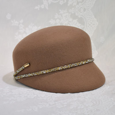Hot202208-chen ใหม่ D Ropshipping เงาสวย R Hinestone เชือกขนสัตว์รู้สึกเลดี้แปดเหลี่ยมหมวกผู้หญิง Visors หมวก