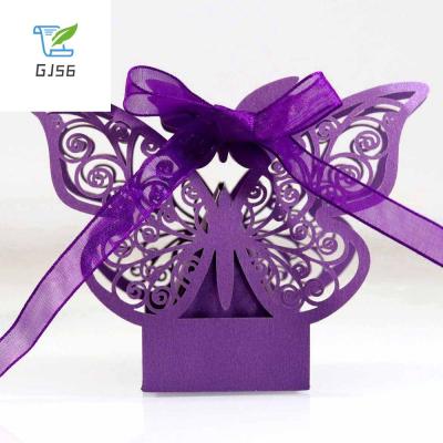 GJ56กระดาษสำหรับงานแต่งงานพร้อมริบบิ้นกล่องลูกกวาดกล่องของขวัญผีเสื้ออุปกรณ์ปาร์ตี้ขนาดเล็กช็อคโกแลต