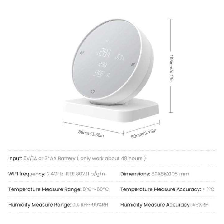ไฮโกรมิเตอร์เทอร์โมมิเตอร์เครื่องตรวจจับแสดงผลที่แม่นยำเซ็นเซอร์วัดอุณหภูมิความชื้น-wifi-แอป-ควบคุมด้วยเสียง