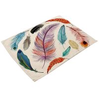 1Pcs Colorful Feather Pattern Placemat Coaster Cotton and Linen Pads Kitchen Dining Table Mats Western Mat 42 x 32cm