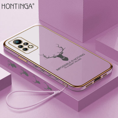 Hontinga เคสสำหรับ Infinix Note 11 Pro Note 11S,เคสโทรศัพท์ทรงสี่เหลี่ยมทำจาก TPU นิ่มชุบโครเมียมหรูหรารูปกวางเรนเดียร์ลายการ์ตูนกวางเรนเดียร์เคสยางป้องกันกล้องสำหรับเด็กผู้ชาย