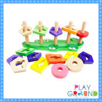 Playground ของเล่นไม้ ห่วงไม้สวมหลัก รูปจระเข้ 5 หลัก Wooden Crocodile Set Pattern Shape Match ห่วงเรียงไม้ ของเล่นไม้ ช่วยเสริมพัฒนาการเด็กๆ ให้เกิดความคิดสร้างสรรค์