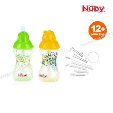 Nuby 3 Pack Girl No-Spill Cup with Flex Straw - 10 Ounce - 12+