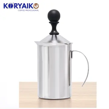 Manual Milk Frother, JoyFork Stainless Steel Hand Pump Milk Foamer