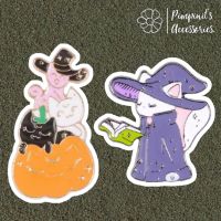 ʕ •ᴥ•ʔ ✿ พร้อมส่ง : เข็มกลัดเซ็ทพ่อมดกระต่ายขาวและฟักทองฮาโลวีน | White Rabbit Wizard &amp; Halloween Pumpkin Enamel Brooch Pin Set.