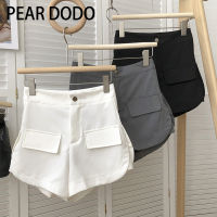 PEAR DODO กางเกงขาสั้นแบบลำลองขากว้างสำหรับผู้หญิงเอวสูงทรงแข็งเกาหลี