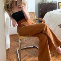 DRE-Women´s Flare Casual High Waist Solid Color Loose Corduroy Pants with Pockets