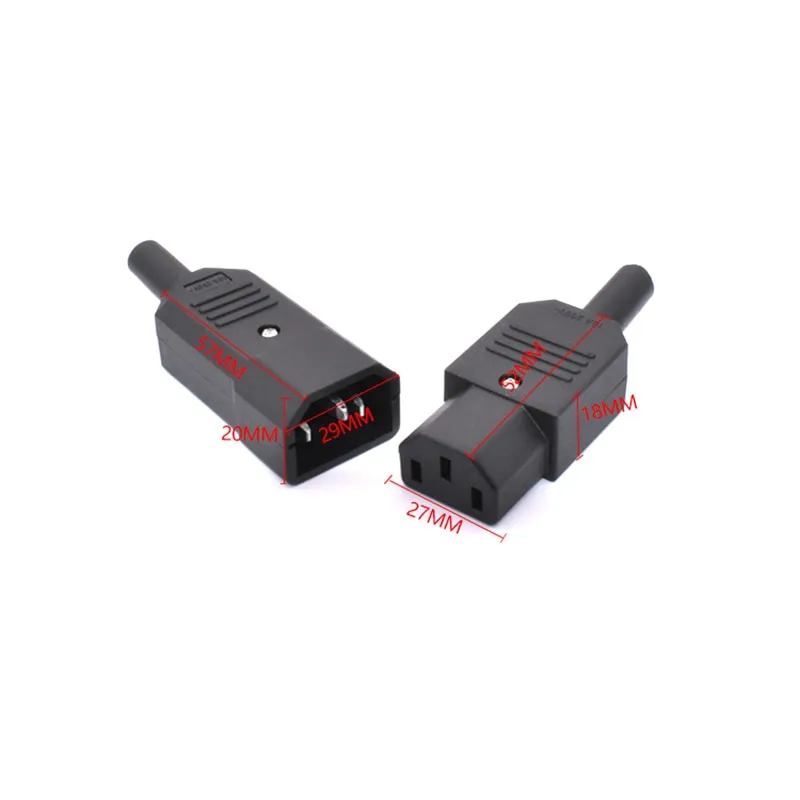 IEC Straight Cable Connector C13 C14 10A 250V Female Male Plug 3 Pin AC  Socket