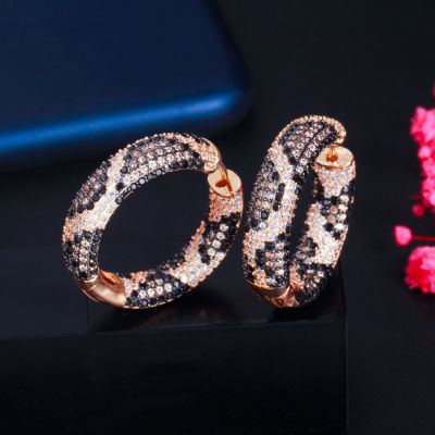 CWWZircons Luxury Designer Round Snake Leopard Hoop Earrings for Women Fashion Cubic Zirconia Wedding Party Bridal Jewelry CZ873