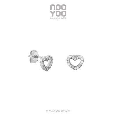 NooYoo ต่างหูสำหรับผิวแพ้ง่าย Lovely Heart with Crystal Surgical Steel