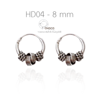 (S925) ต่างหูห่วง ต่างหูเงินแท้ ต่างหูรมดำ Sterling Silver Hoop earrings HD04:8mm