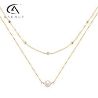 CANNER 925 Silver Double-Layer Single Pearl Necklace For Women Luxury Plated Gold Beads Street Style 2023 Trend Pendant Necklace