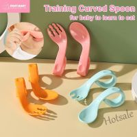 【hot sale】 ┅۩ C01 Baby Curved Learning PP Spoon Fork Set Curved Handle Self Feeding Training Twisted Cutlery for Kids Toddler Infant