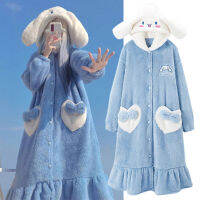 ผู้ใหญ่การ์ตูน Cinnamoroll Nightgown ฤดูหนาวขนแกะคลุมด้วยผ้าเสื้อคลุมอาบน้ำชุดนอน Kawaii สาวตุ๊กตาชุดนอน Homewear