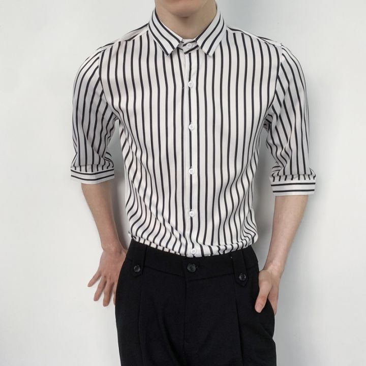 แบรนด์เสื้อผ้าผู้ชายฤดูร้อนลำลองชายเสื้อแขนสั้นชายสลิมฟิตแฟชั่นลายปกเสื้อชุดสไตล์เกาหลี-s-5xl