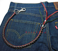 สายหนังถักหนา งานถักมือ สำหรับห้อยกระเป๋า กระเป๋าหนัง กระเป๋าสตางค์ หนังแท้+แหวนพวงกุญแจ พวงกุญแจมอเตอร์ไซค์ เส้นหนาน้ำตาล-ม่วง (#114)