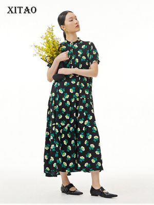 XITAO Dress Fashion Loose Stand Collar Women Print Casual Dress