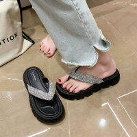 COD 2023 summer new rhinestone slippers wear integrated sandals, womens zigzag heels, diamond wide feet, soft sole, ultra