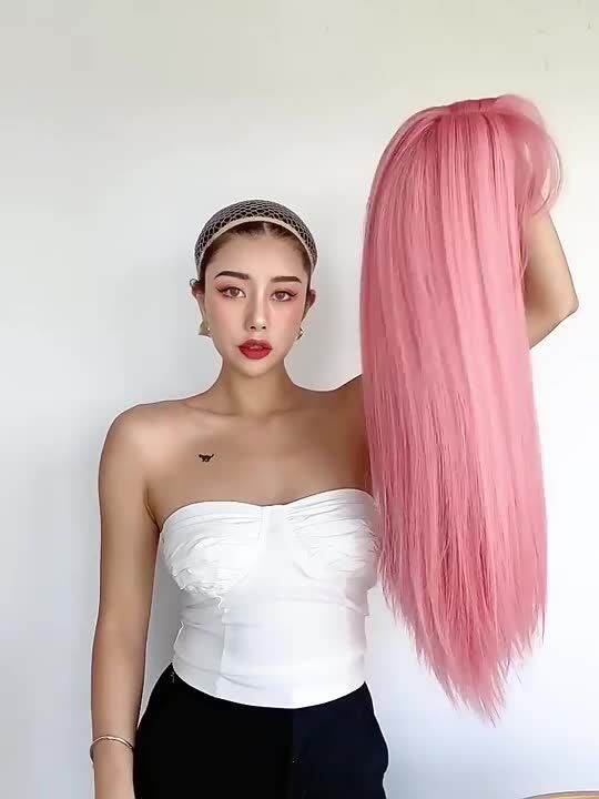 LM panjang Ombre berwarna-warni Cosplay sintetik Lolita Harajuku rambut