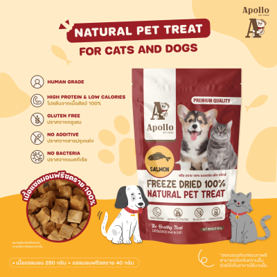 แซลมอน ฟรีซดราย 40g. ขนมแมว ขนมสุนัข Freeze Dried ผลิตจากเนื้อสัตว์แท้ 100% by Apollo Pet Food