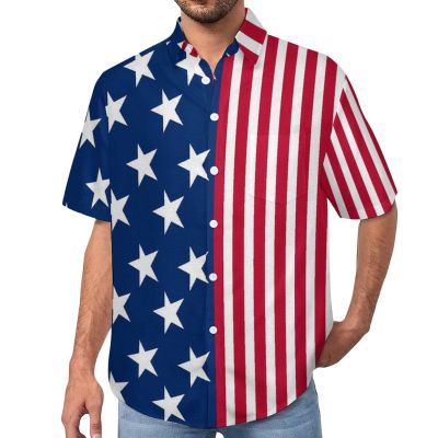 Y2k พิมพ์ลาย3D แขนสั้นธงลายอเมริกาเสื้อขนาดใหญ่เสื้อเชิ้ตฮาวายเสื้อผ้าผู้ชายวินเทจเสื้อแฟชั่นดาซิน