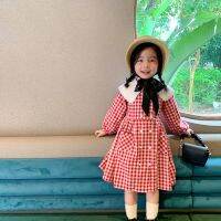 [COD] Amuhou 20 autumn new temperament lady lapel plaid dress Korean girls long-sleeved foreign style princess