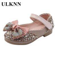 hot【DT】 ULKNN Shoes Child Rhinestone Bow Hook Loop School Childrens Performance Flats