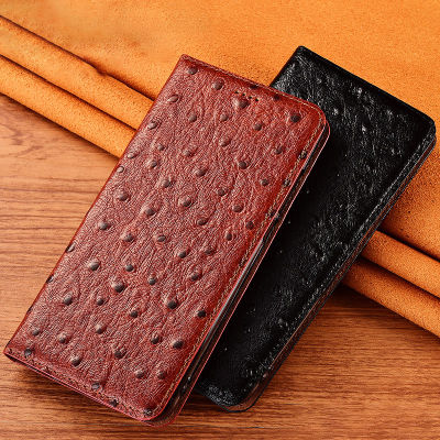 Luxury For 13 Pro Max Ostrich Veins Genuine Leather Case Cover For 13Pro 13 Mini Wallet Flip Cover