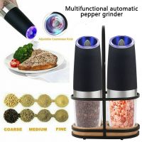 12 Pcs Automatic Pepper Mill Set Electric Gravity Operated Seasoning Grinder Salt Shaker with LED Kitchen Spice Grinding Tools