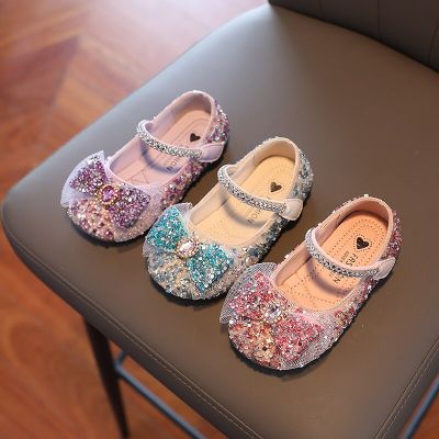 Girls Princess Shoes Sequins Crystal Dream Sparkly Children Ballet Flats 26-36 Three Colors Autumn Beautiful Kids Mary Janes