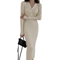 Spot parcel post Match with Coat Long Slim Fit Woolen Skirt over-the-Knee Spring Outfit Tight Waist Sheath Western Style Base Knitting Dress