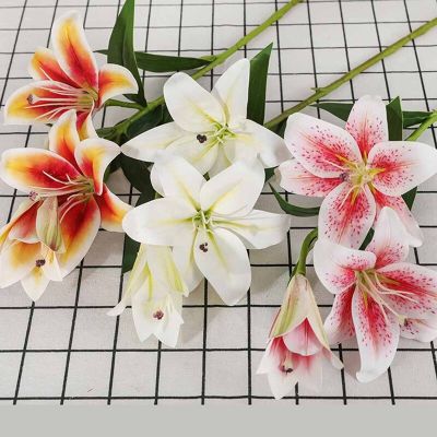 Artificial Latex Real Touch Lily Fake Flower Wedding Home Decor Bridal Bouquet Spine Supporters