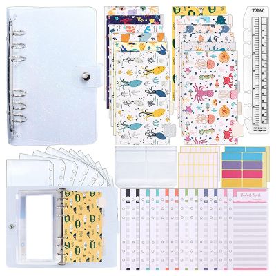 A6 PVC Binder Cover, Budget Sheets,Storage Card Bags,Blank Stickers for 6-Ring Cash Envelopes,Daily Money Planner