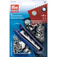 Prym Eyelets and washers, 8.0mm, silver-coloured / ตาไก่พร้อมแหวนรอง สีเงิน ขนาด 0.8 มิลลิเมตร แบรนด์ Prym จากประเทศเยอรมนี (G541374)