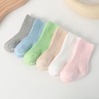 ✑  Solid White Letter Floor Socks for 0-3Y Toddlers Kids Newborn Infant Baby Girl Boy Soft Cotton Non-slip Vertical Stripe Stocking