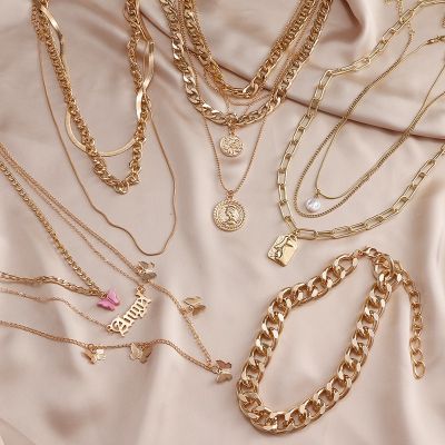 【CW】DAXI Vintage Punk Chains On The Neck Choker Pendant Necklace For Women Gold Color Thick Chain Necklaces Party Boho Jewelry Colar