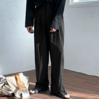 INCERUN กางเกงลำลองขายาวสำหรับผู้ชาย,กางเกงขายาวทรงหลวมเอวยางยืดกางเกงขายาวขาบานฮิปปี้ (สไตล์เกาหลี)